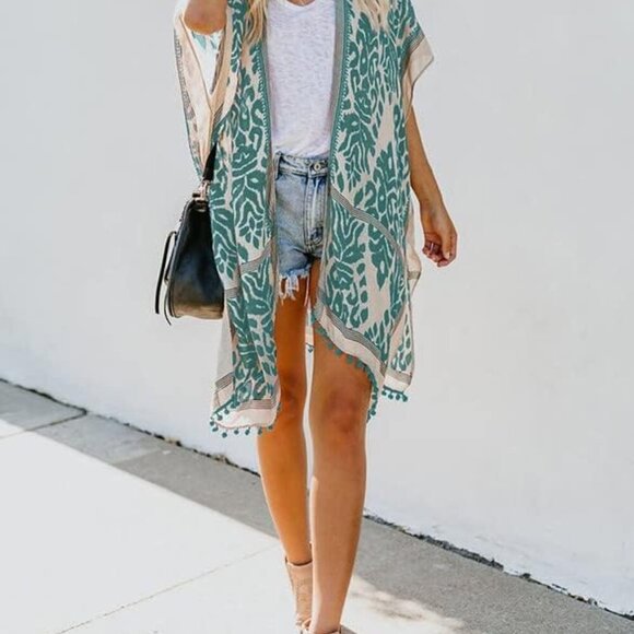 Womens 2025 Summer Beach Hawaiian Vacation Long Kimono Cardigans Swimsuits Cover - Picture 3 of 4